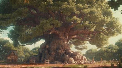 Premium AI Image | Giant oak tree digital art illustration Generative AI