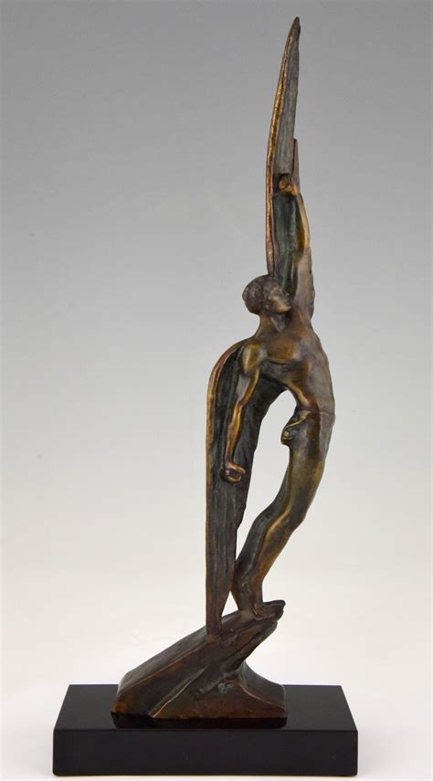Art Deco Bronze Sculpture Of Icarus Winged Male Nude Deconamic