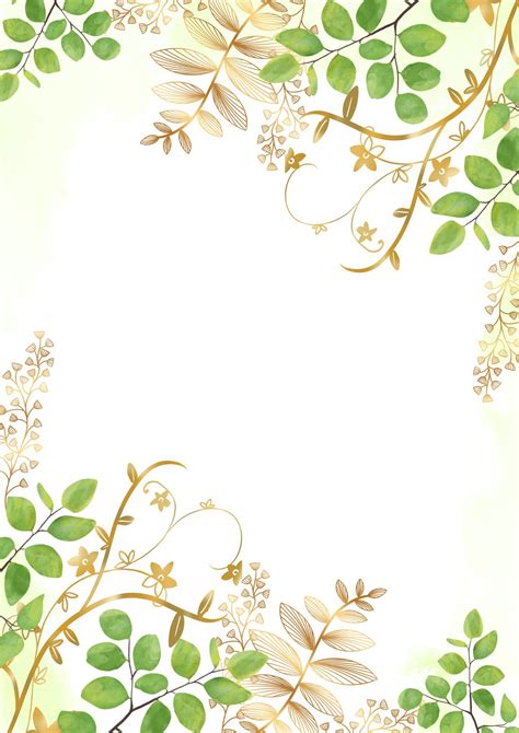 Golden Linear Draft Of A Plant With A Cute Leaf Pattern Page Border