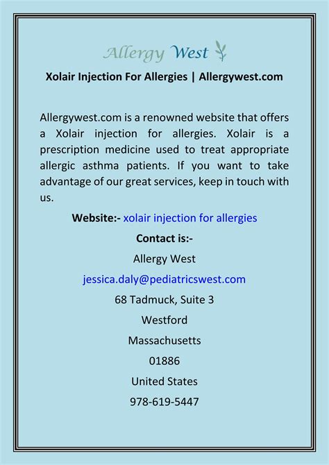 Xolair Injection For Allergies | Allergywest.com by Allergy West - Issuu