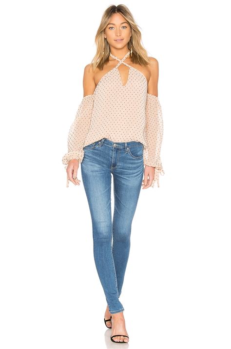 L Academie Amber Blouse In Nude Dot REVOLVE