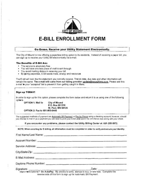 Fillable Online Mound Utility Bill Paperless Statement Enrollment Fax