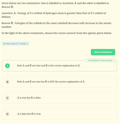 Given Below Are Two Statements One Is Labelled As Assertion A And The Ot