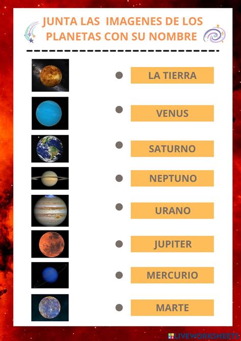 Unir nombre de planetas worksheet | Shopping screenshot