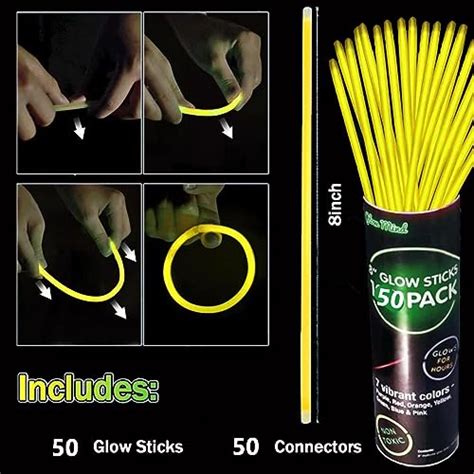 Nudala Yellow Glow Sticks Bulk Including 50pcs 8 Glow