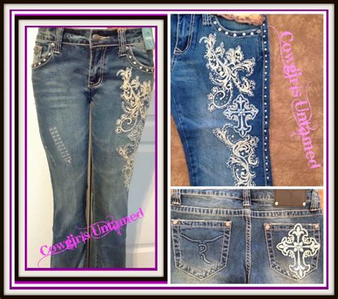 Montana West Jeans Grey And Blue Embroidered Floral Cross Rhinestone