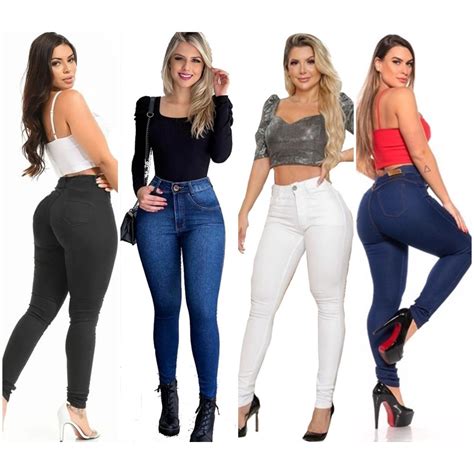 Calça Jeans Skinny Cintura Alta Valoriza o Bumbum Três Modelos Preta