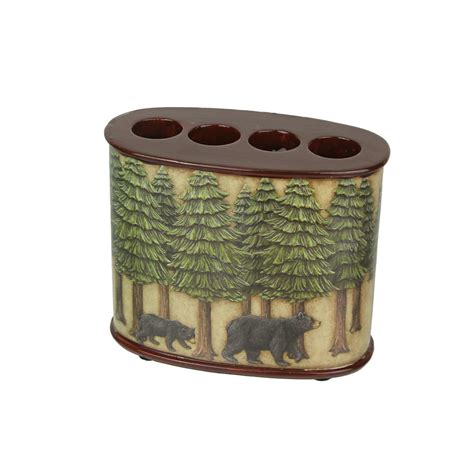 Molded Cast Resin Black Bears In Forest Bathroom Toothbrush Holder