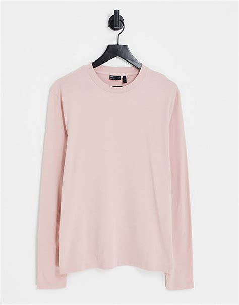 Asos Design Long Sleeve T Shirt With Crew Neck In Pink Asos