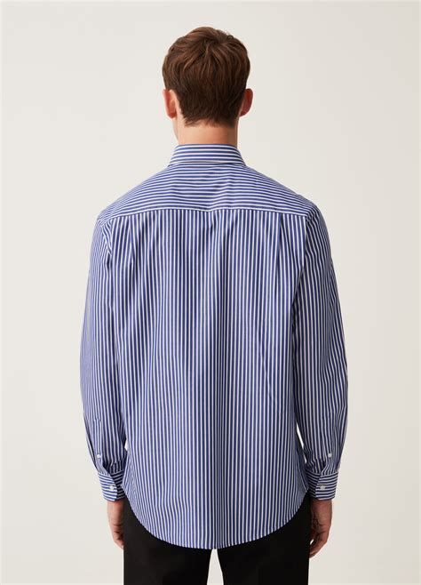 Camicia Regular Fit Easy Iron A Righe Bianco Blu Da Uomo Ovs