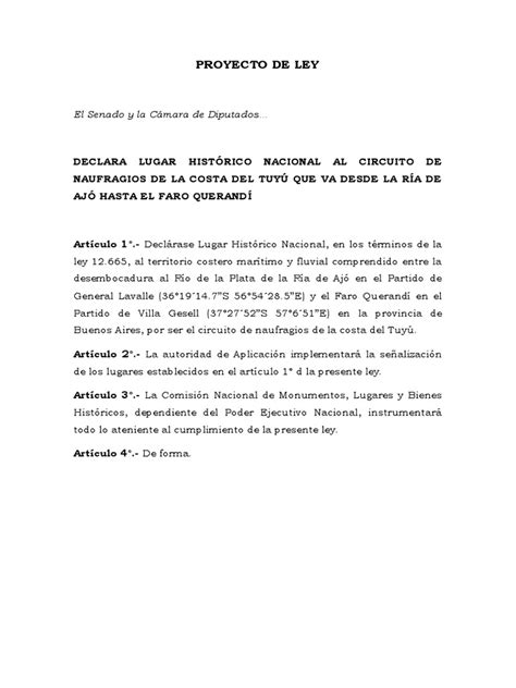 Proyecto De Ley El Senado Y La Cámara De Diputados Pdf Costa