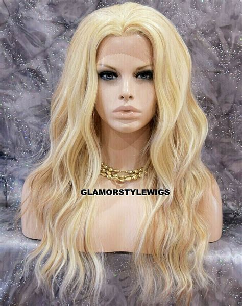 Free Part Human Hair Blend Lace Front Full Wig Long Layered Wavy Blonde