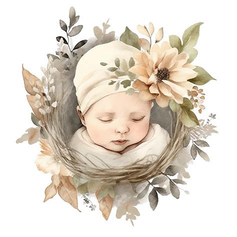 Premium Photo Aesthetic Watercolor Baby On Wreath Illustration