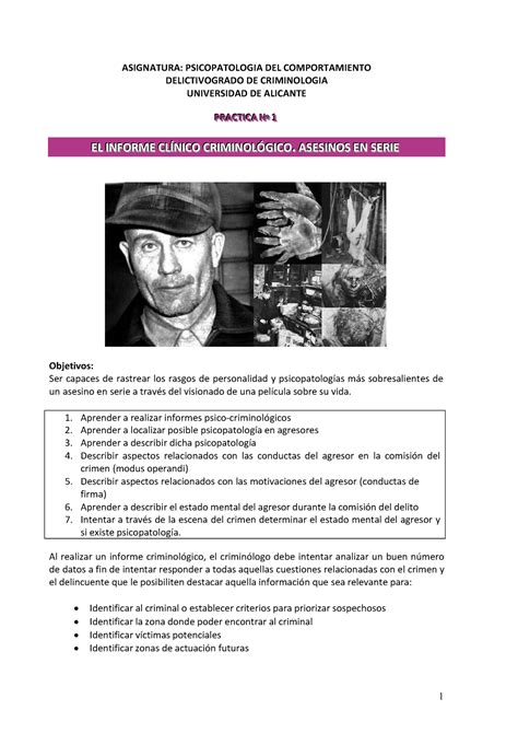 Pr Ctica Sobre Asesinos En Serie Ed Gein Psicopatolog A Del