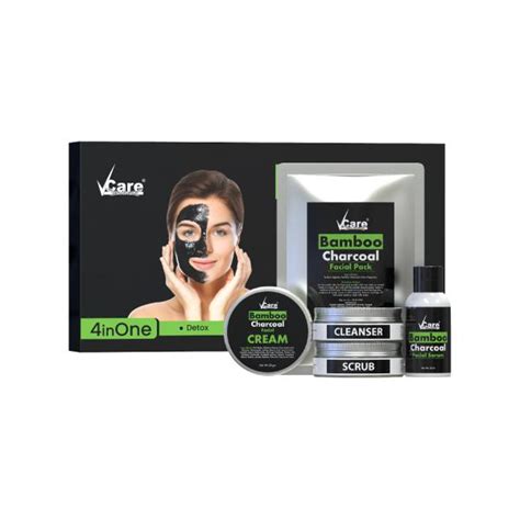 Vcare Bamboo Charcoal Facial Kit With Activated Charcoal For Deep