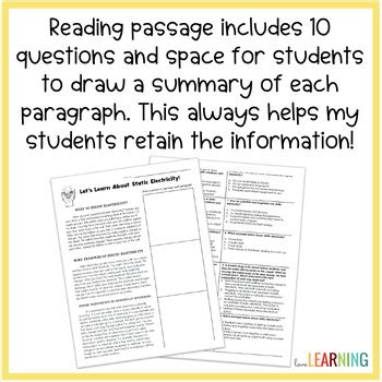 Static Electricity Reading Comprehension Worksheet By Love Learning