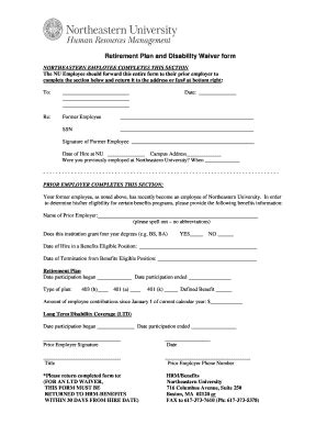 Fillable Online Northeastern Retirement Plan And Disability Waiver Form