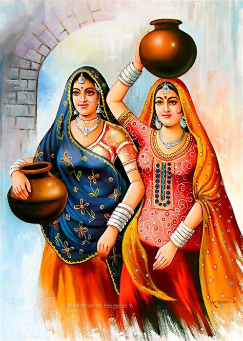 Two Indian Village Woman With Water Pot Best Inadian Art Work Best Indian Art Indian Art