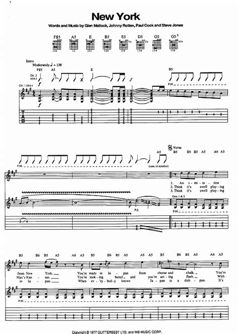 New York Gitarre Tab Pdf Noten Von Sex Pistols In Fis Moll Fbd 3132