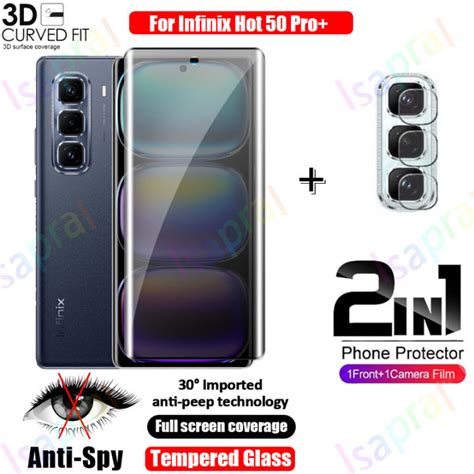 2 In 1 Infinix Hot 50 Pro Plus Hot50Pro 4G Privacy Tempered Glass Film 3D Curved Anti Peeping