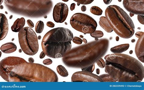 Roasted Coffee Beans Falling O White Background Stock Illustration