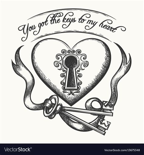 You Got The Keys To My Heart Vintage Hand Drawn Vector Image Key