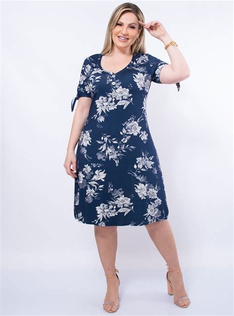 Vestido Plus Size Evasê Laço Na Manga Best Size Loja Virtual De Moda