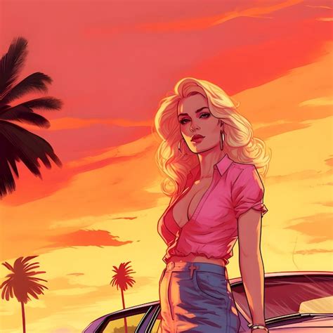 Premium AI Image GTA Miami Vice Vintage Vibe Blonde Beside The Ride