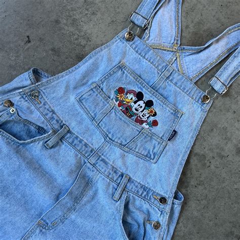 Vintage Mickey Mouse overall shorts Few stains... - Depop