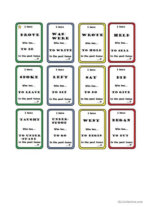 Classroom Game Irregular Verb Card English Esl Worksheets Pdf Doc