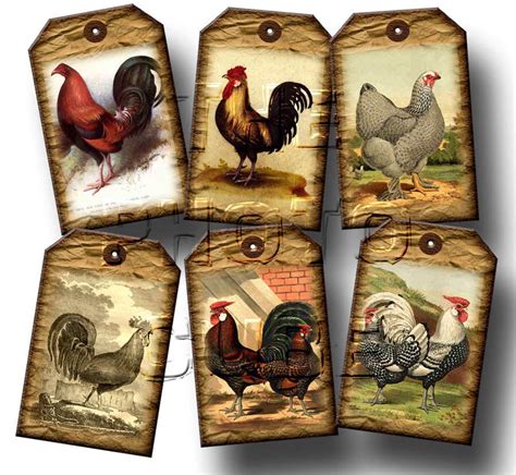 Roosters Chickens Barn Yard Touch 20 Rustic Vintage Art Mini Hangt