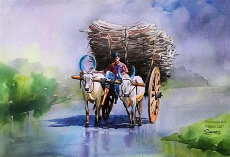 Creative Artist. Shameem : bullock cart watercolour on paper