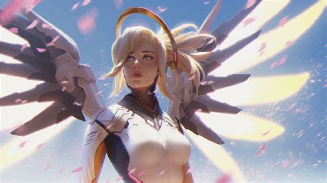 Download Engaging Concept Art Of Overwatch's Mercy In Battle Wallpaper ...