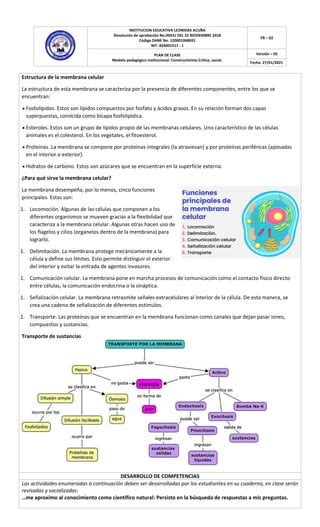 Plan Clase C Naturales Sobre Membrana Celular Y Otros Organelos Pdf