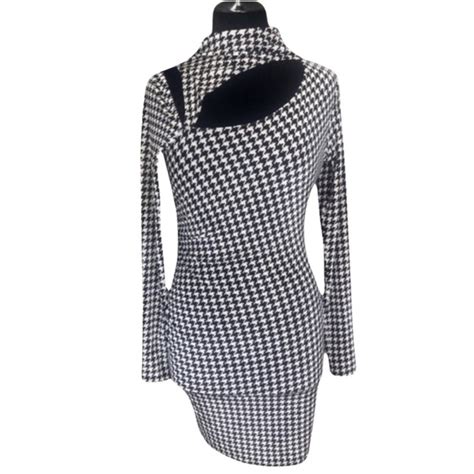 Naked Wardrobe Dresses Nwt Naked Wardrobe Houndstooth Long Sleeve Velvet Mini Dress L Poshmark