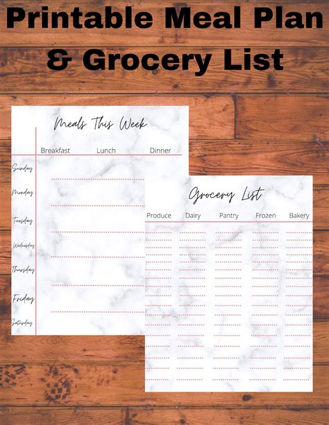 Meal Plan and Grocery List Printable - Etsy