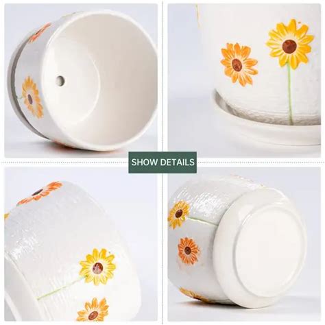 Hot Set of hand-painted Sunflower plant pots - Wholesale flower pots ...