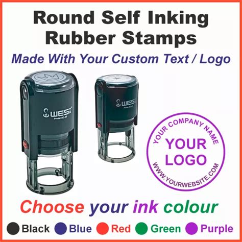 Personalised Round Rubber Stamp Self Inking Your Logo Business Company