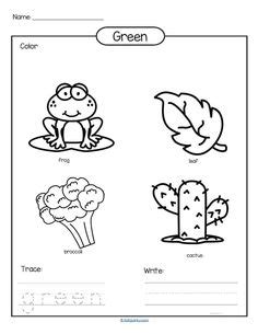 Things that are Green Coloring Page | Preschool colors, Color
