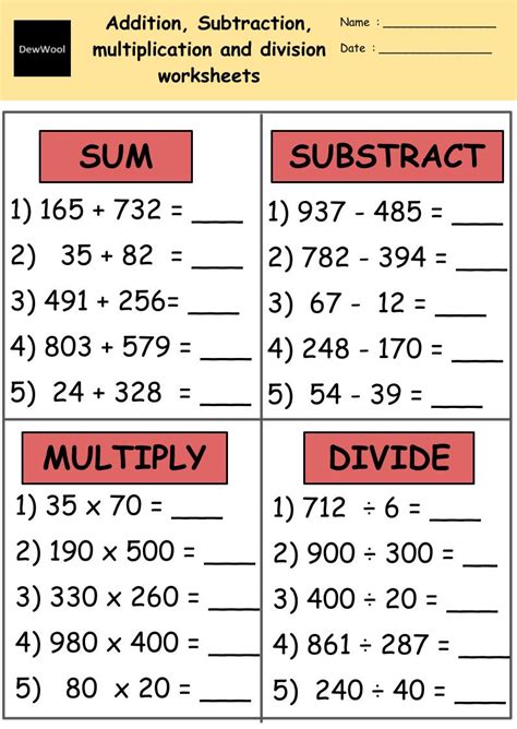 Addition Subtraction Division Multiplication