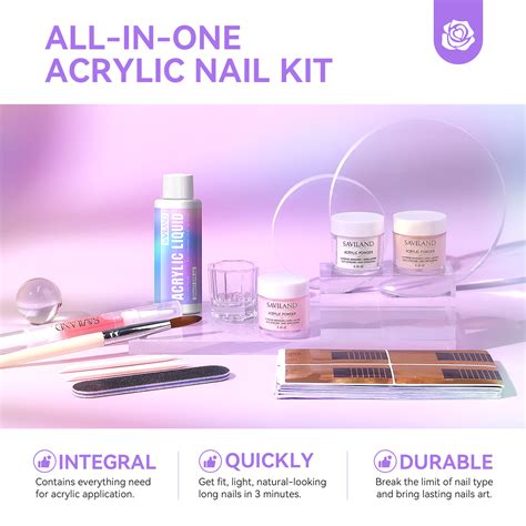 Saviland Acrylic Nail Kit 3 Colors Clear Pink Nudes Monomer Liquid