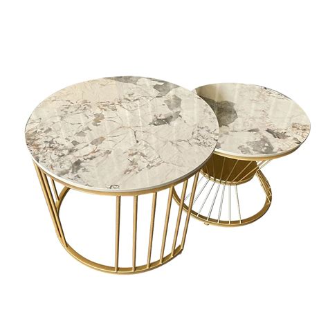 Modern Pandora Nesting Coffee Table Set With Stone Top 2 Piece Table