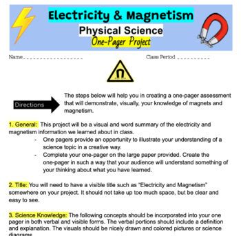 Electricity Magnetism One Pager Project Physical Science Activity NGSS