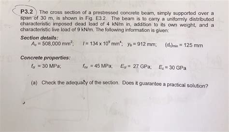 P3 2 The Cross Section Of A Prestressed Concrete Chegg