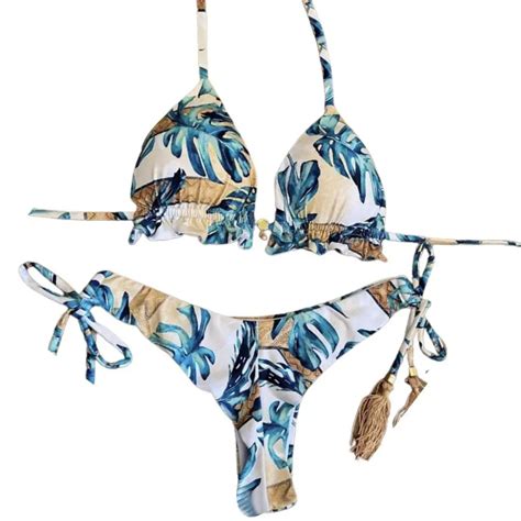 Swimsuit For Girls Women Floral Print Push Up Halter Bra Briefs Two Piece Set Bikini Set