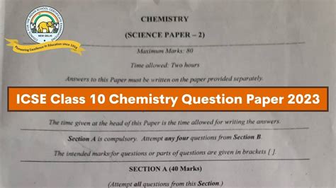 Icse Class 10 Chemistry Question Paper 2023 Download Pdf And Answer Key