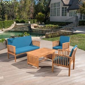 Noble House Newbury Teak Brown 4 Piece Wood Patio Conversation Set With