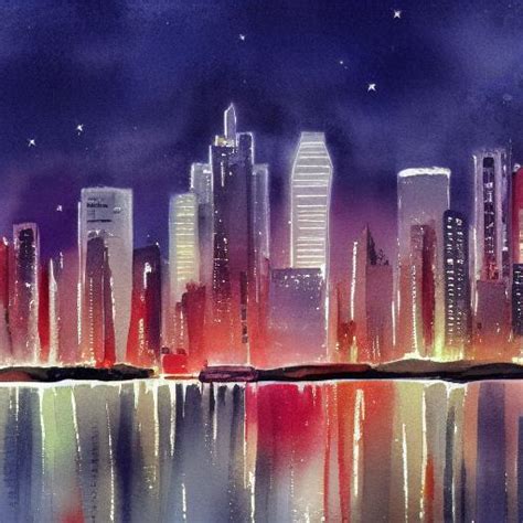 Best AI Photo: A painting of a view of a cityscape with night sky ...