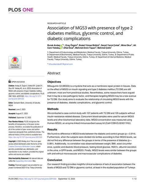 Pdf Association Of Mg53 With Presence Of Type 2 Diabetes Mellitus Glycemic Control And