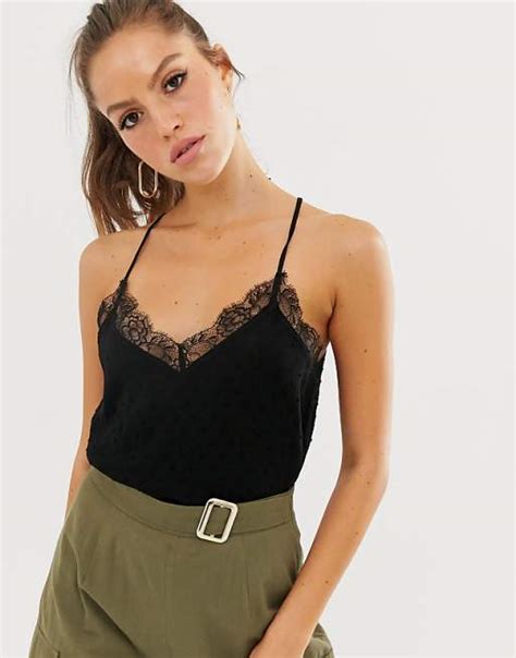 Stradivarius Lace Detail Cami In Black Asos